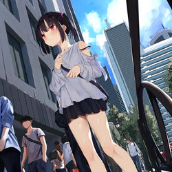 This is a pixiv picture whose title is 生足ちゃん初めての都会.