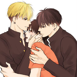 This is a pixiv picture whose title is 【鮫恋】金鮫黒鮫.