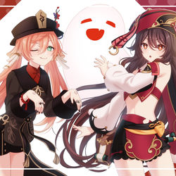 This is a pixiv picture whose title is 煙緋ちゃんと胡桃ちゃんで衣装交換！.