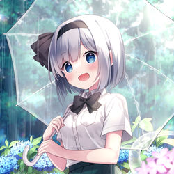 This is a pixiv picture whose title is アジサイと妖夢ちゃん.