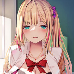 This is a pixiv picture whose title is ブラ見せ金髪娘.