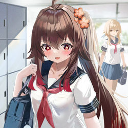 This is a pixiv picture whose title is 制服胡桃.