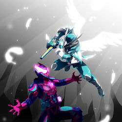 This is a pixiv picture whose title is 『究極』と『正義』.