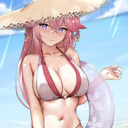 This is a pixiv picture whose title is Yae Miko on the beach.