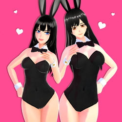 This is a pixiv picture whose title is ダブル黒髪バニー🐰.
