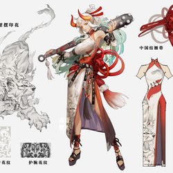 This is a pixiv picture whose title is 国风大和-服装拆分.