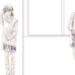 This is a pixiv picture whose title is 湿気が気になる女子高生…が気になる男子高校生(フリーイラスト).