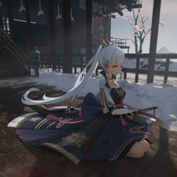 This is a pixiv picture whose title is 绫华 · 守护.
