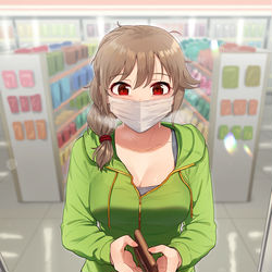This is a pixiv picture whose title is 運動して我慢できずビールとおつまみを買っていくちひろさん.