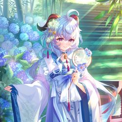 This is a pixiv picture whose title is 梅雨と漢服甘雨ちゃん.