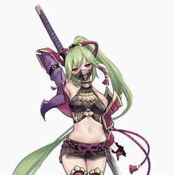 This is a pixiv picture whose title is ポニテ刀の久岐忍.