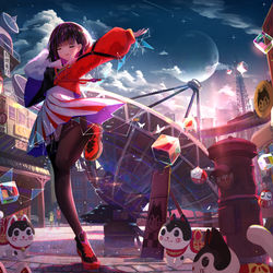 This is a pixiv picture whose title is レトロ街と夕暮れ.