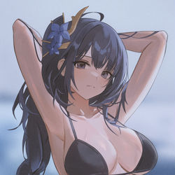 This is a pixiv picture whose title is 水着雷電.