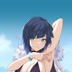 This is a pixiv picture whose title is 璃月の浜辺にて.