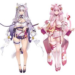 This is a pixiv picture whose title is 何かが長い、侍女子二人.