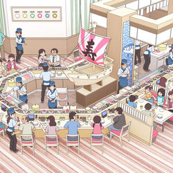 This is a pixiv picture whose title is 回転寿司.