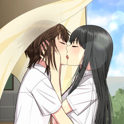 This is a pixiv picture whose title is 【創作百合】.