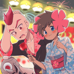 This is a pixiv picture whose title is 【pixivリクエスト絵】フヨウとカゲツの夏祭り.