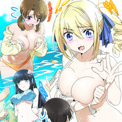 This is a pixiv picture whose title is ビキニの日✨リーナ、深雪、ほのかと忙しそうな達也の夏の海🌴✨.