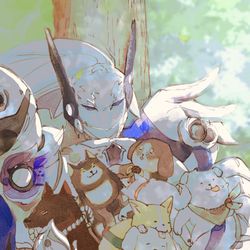 This is a pixiv picture whose title is 為朝さんと八犬士の戯れ.