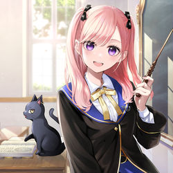 This is a pixiv picture whose title is 黒猫と魔女の教室.