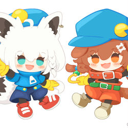 This is a pixiv picture whose title is 白上フブキ＋戌神ころね_お仕事絵.