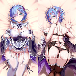This is a pixiv picture whose title is 【C100】リゼロレム抱き枕カバー.