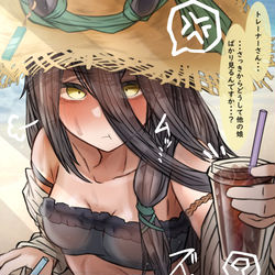 This is a pixiv picture whose title is 不思議な浜辺とカフェ.