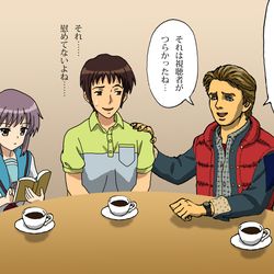 This is a pixiv picture whose title is BTTFのマーティが後輩のタイムトラベラーを慰めるシリーズ番外編.