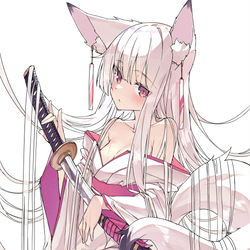 This is a pixiv picture whose title is 白髪狐和装刀.