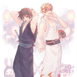 This is a pixiv picture whose title is Tomioka & Rengoku.