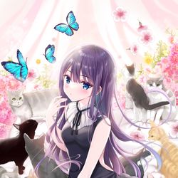 This is a pixiv picture whose title is 愛莉と猫.