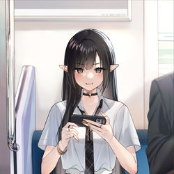 This is a pixiv picture whose title is 目の前の黒髪エルフ.
