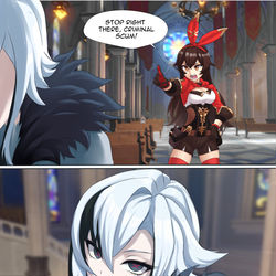 This is a pixiv picture whose title is Amber meets goth Eula.