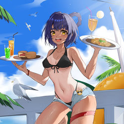 This is a pixiv picture whose title is 在海边餐厅帮忙晒黑了的香菱.