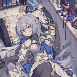 This is a pixiv picture whose title is 星穹鸭鸭 ૧(●´৺`●)૭，连体黑丝还是很涩的.