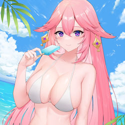 This is a pixiv picture whose title is 八重神子（水着）.