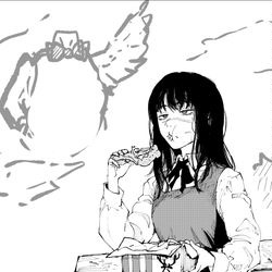 This is a pixiv picture whose title is チェーンソーンマーン３枚.