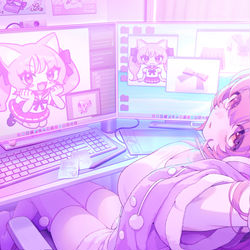 This is a pixiv picture whose title is 部屋着ワーク🎀🐱🎨.