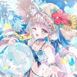 This is a pixiv picture whose title is 水着けもみみ🌺🌻.