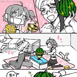 This is a pixiv picture whose title is メフメト2世とぐだ子でスイカ割り.