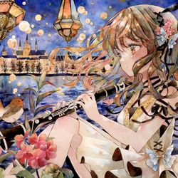 This is a pixiv picture whose title is 透明水彩＊夜の演奏会.
