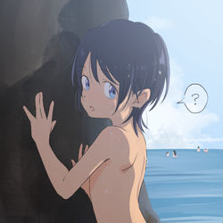 This is a pixiv picture whose title is 岩陰で.