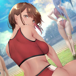 This is a pixiv picture whose title is 気になる男子を見つけると一目散に駆けよってきて、準備運動のサポ～.