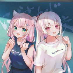 This is a pixiv picture whose title is ナリ魔王様と椎名監督.