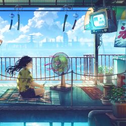 This is a pixiv picture whose title is 海上の駄菓子屋.