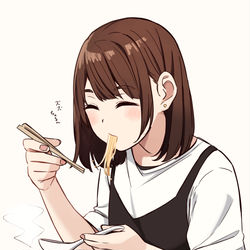 This is a pixiv picture whose title is 美味しそうに食べてる腐れ縁元同級生+らくがき.