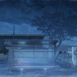 This is a pixiv picture whose title is 雨のバス停.