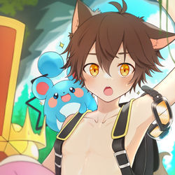 This is a pixiv picture whose title is 【ケモ耳トレーナーの洞窟探索！！】.