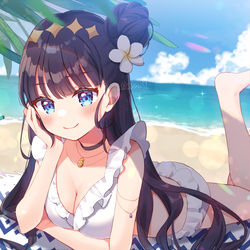 This is a pixiv picture whose title is あまねちゃんとビーチ.